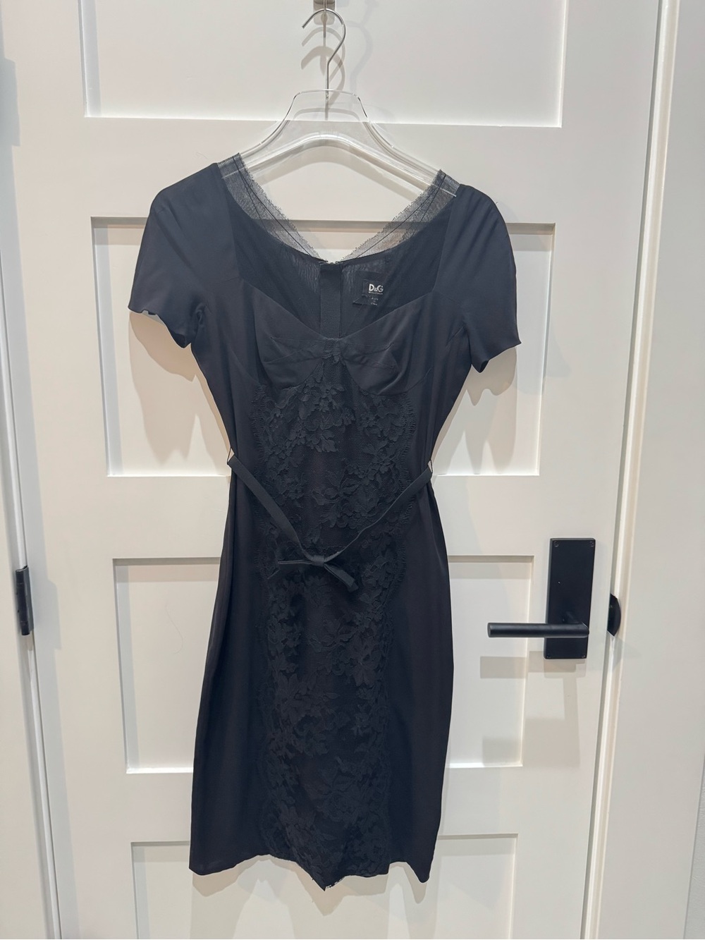D&G Black Lace-Detail Dress with Bow belt